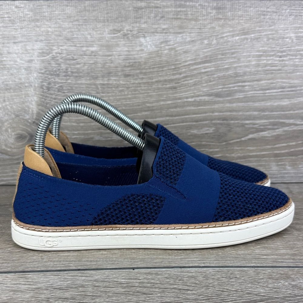 Ugg Sammy Women’s Sz 8 Perf Navy Knit Tan Leather Slip-On Loafer Sneakers